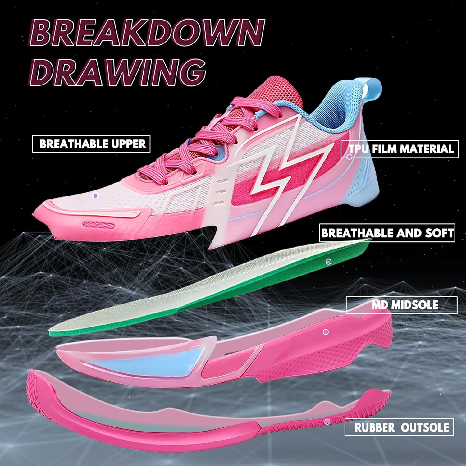 CJSPORX Men Women Basketball Shoes Breathable Non Slip Outdoor Fashion Sneakers