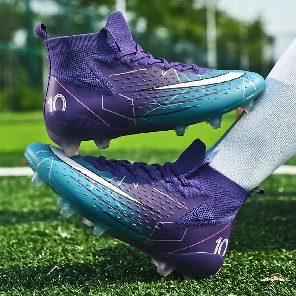 Comfortable Futsal Cleats for Men Turf - High Top Soccer Spikes Shoes for Outdoor - Youth Non Slip Football Boots