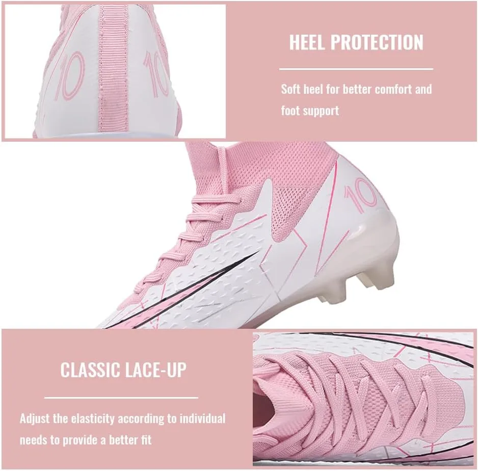 Comfortable Futsal Cleats for Men Turf - High Top Soccer Spikes Shoes for Outdoor - Youth Non Slip Football Boots