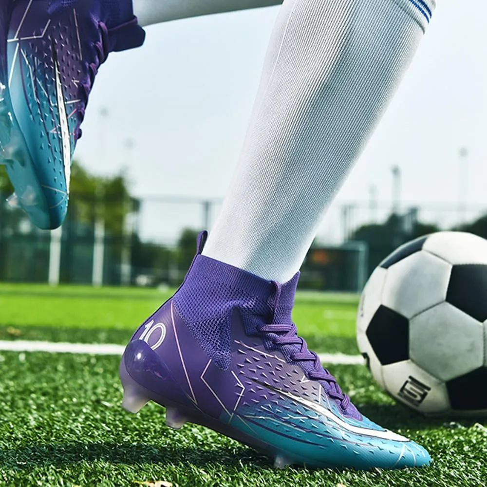 Comfortable Futsal Cleats for Men Turf - High Top Soccer Spikes Shoes for Outdoor - Youth Non Slip Football Boots