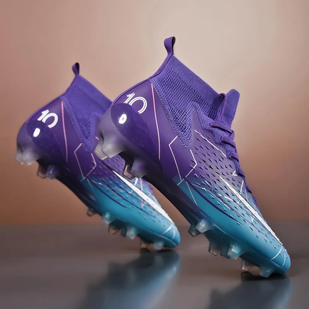 Comfortable Futsal Cleats for Men Turf - High Top Soccer Spikes Shoes for Outdoor - Youth Non Slip Football Boots