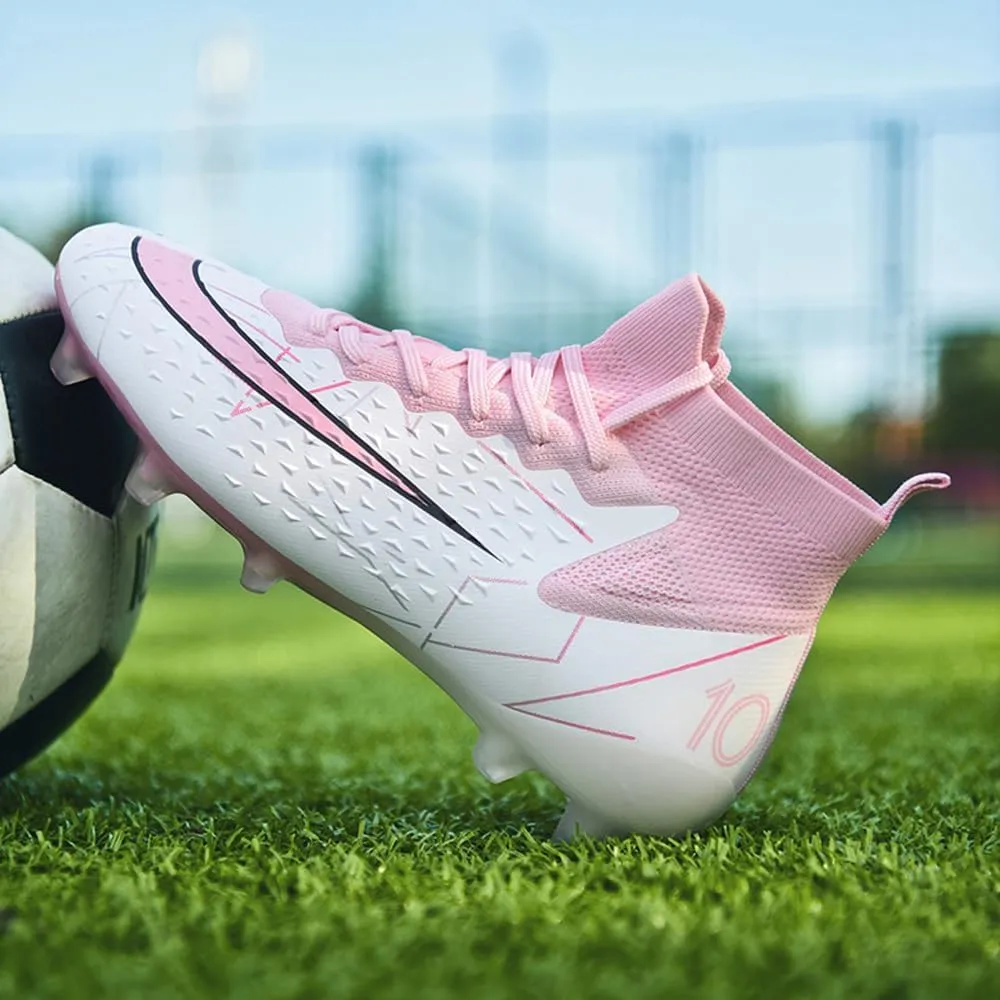 Comfortable Futsal Cleats for Men Turf - High Top Soccer Spikes Shoes for Outdoor - Youth Non Slip Football Boots