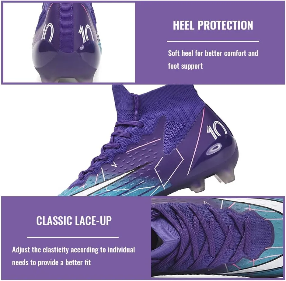 Comfortable Futsal Cleats for Men Turf - High Top Soccer Spikes Shoes for Outdoor - Youth Non Slip Football Boots
