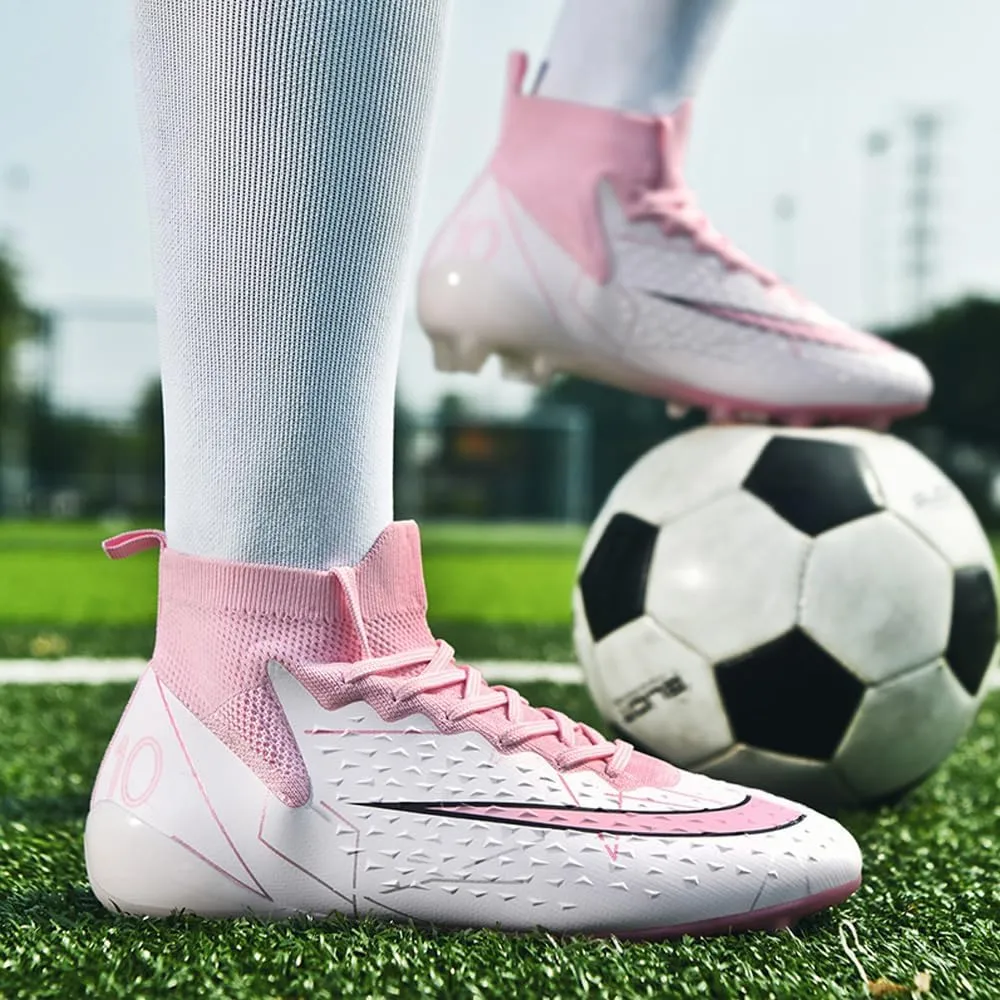 Comfortable Futsal Cleats for Men Turf - High Top Soccer Spikes Shoes for Outdoor - Youth Non Slip Football Boots