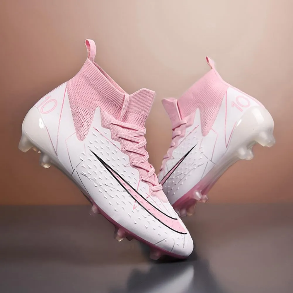 Comfortable Futsal Cleats for Men Turf - High Top Soccer Spikes Shoes for Outdoor - Youth Non Slip Football Boots