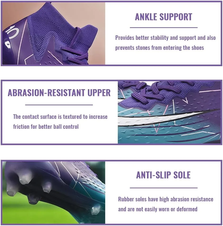 Comfortable Futsal Cleats for Men Turf - High Top Soccer Spikes Shoes for Outdoor - Youth Non Slip Football Boots