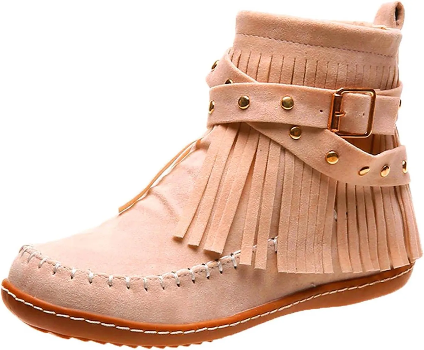 Ctreela Vintage Western Fringe Flats Comfy Winter Flat Boots Retro Ankle Length Cowboy Cowgirl Boot Shoes Loafers for Women