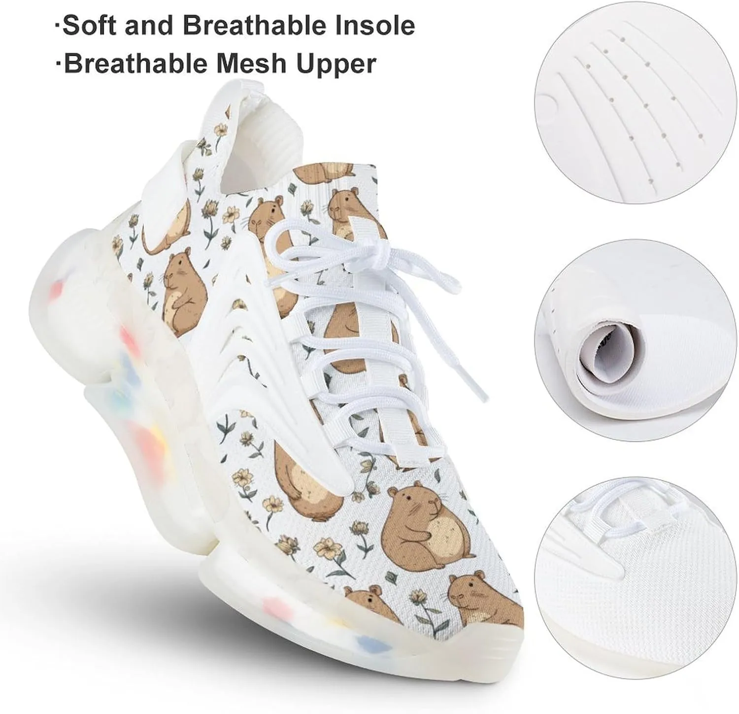 Cute Capybara Flowers Men's Running Shoes Lightweight Walking Shoe Breathable Sneaker