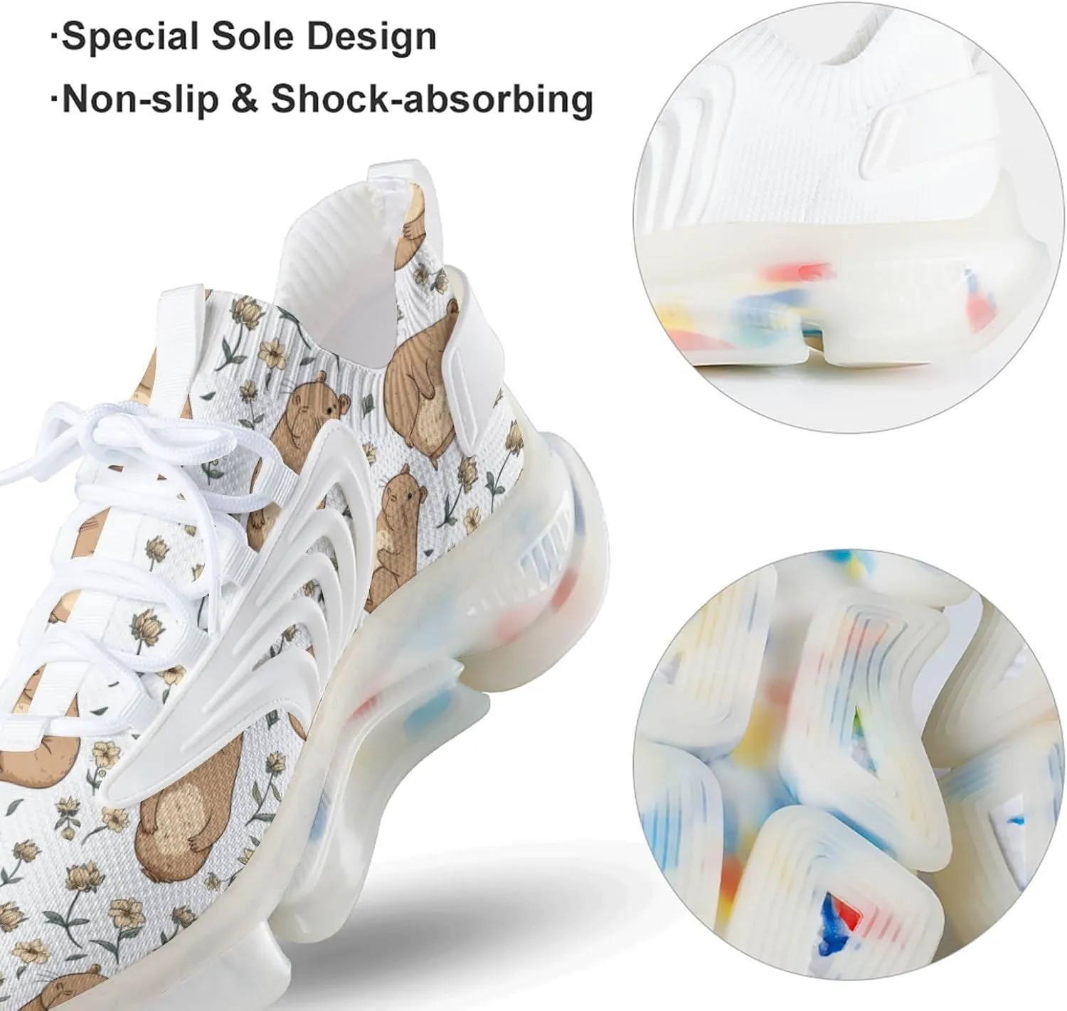 Cute Capybara Flowers Men's Running Shoes Lightweight Walking Shoe Breathable Sneaker