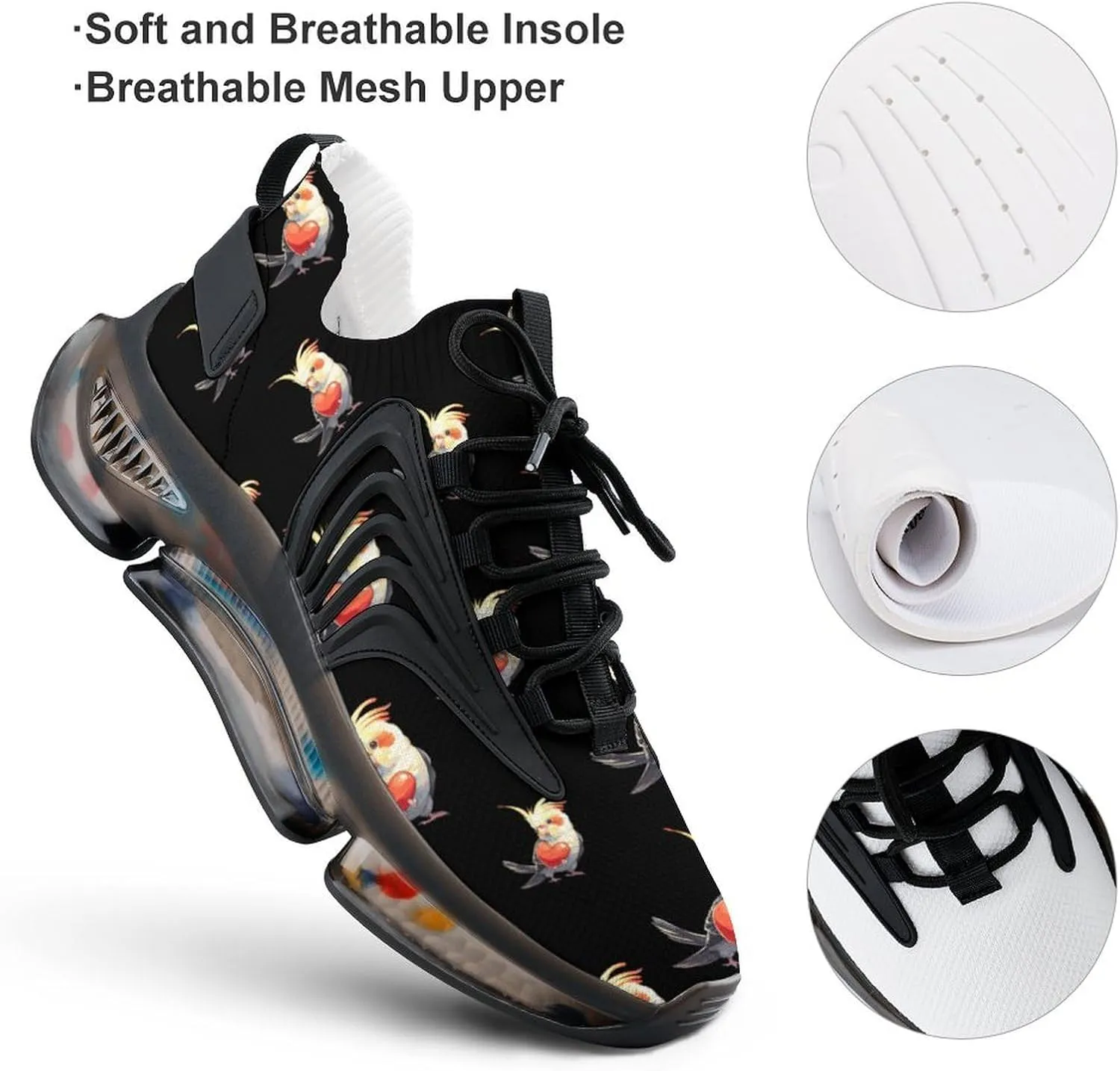 Cute Heart Cockatiel Men's Running Shoes Lightweight Walking Shoe Breathable Sneaker