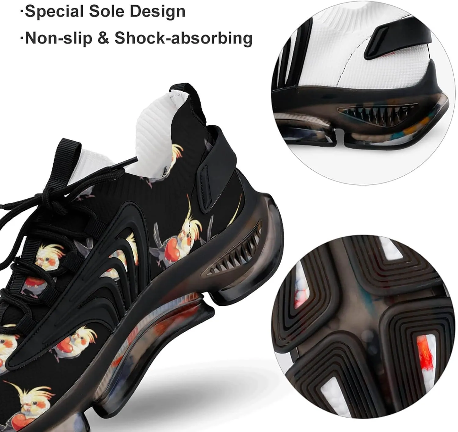 Cute Heart Cockatiel Men's Running Shoes Lightweight Walking Shoe Breathable Sneaker