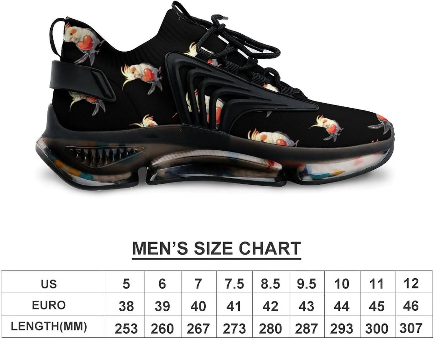 Cute Heart Cockatiel Men's Running Shoes Lightweight Walking Shoe Breathable Sneaker
