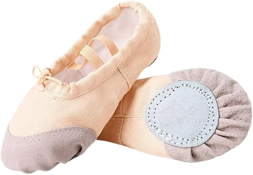 Dance Leather Toe Canvas Shoes for Girls Ballet Slippers Split Sole Gymnastics Skate Yoga Dancing Daily Practice Kids Ballerina(Beige,31)