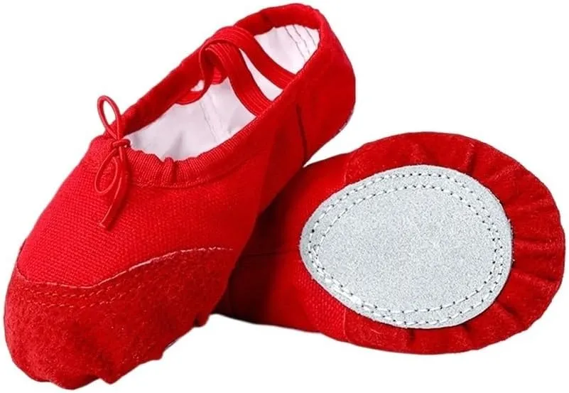 Dance Leather Toe Canvas Shoes for Girls Ballet Slippers Split Sole Gymnastics Skate Yoga Dancing Daily Practice Kids Ballerina(Red,37)