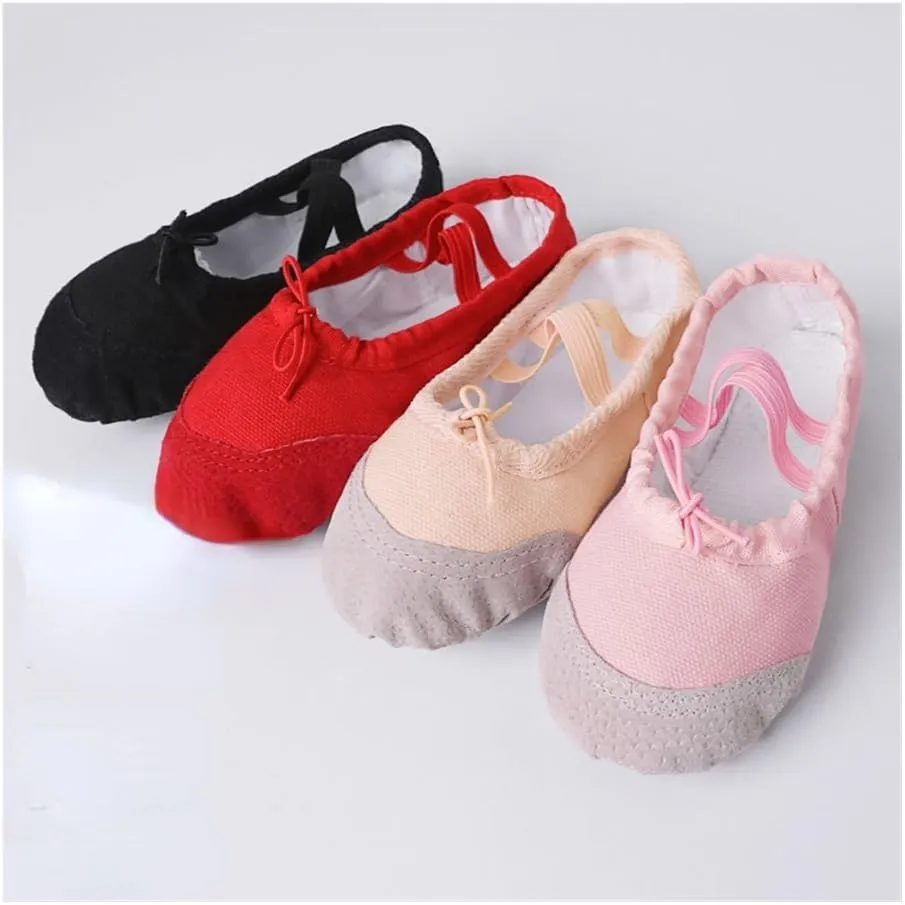 Dance Leather Toe Canvas Shoes for Girls Ballet Slippers Split Sole Gymnastics Skate Yoga Dancing Daily Practice Kids Ballerina(Red,37)