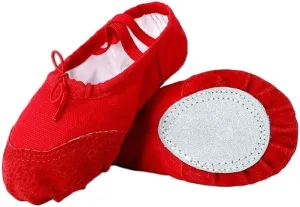 Dance Leather Toe Canvas Shoes for Girls Ballet Slippers Split Sole Gymnastics Skate Yoga Dancing Daily Practice Kids Ballerina(Red,37)