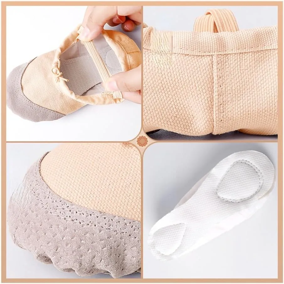 Dance Leather Toe Canvas Shoes for Girls Ballet Slippers Split Sole Gymnastics Skate Yoga Dancing Daily Practice Kids Ballerina(Red,37)