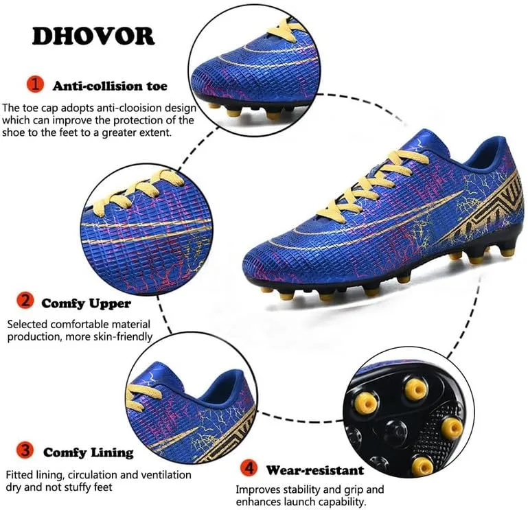 DHOVOR Mens Womens Soccer Cleats Non Slip Athletics Football Cleats Youth Football Boots Unisex Light-Weight Outdoor Soccer Shoes