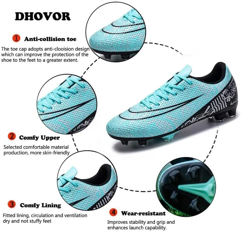 DHOVOR Mens Womens Soccer Cleats Non Slip Athletics Football Cleats Youth Football Boots Unisex Light-Weight Outdoor Soccer Shoes