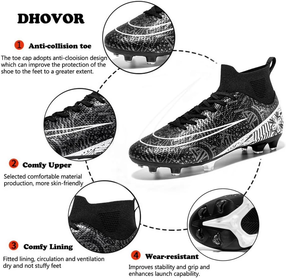 DHOVOR Womens High-Top Soccer Cleats Youth Football Cleats Athletics Football Trainers Girls Outdoor Soccer Shoes
