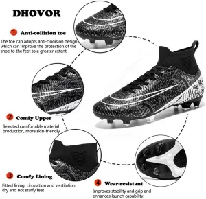 DHOVOR Womens High-Top Soccer Cleats Youth Football Cleats Athletics Football Trainers Girls Outdoor Soccer Shoes