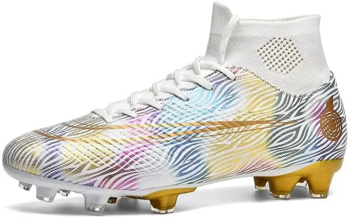 DHOVOR Womens Mens Soccer Cleats Youth High-Top Football Cleats Anti-Slip Athletics Football Trainers Outdoor Soccer Shoes