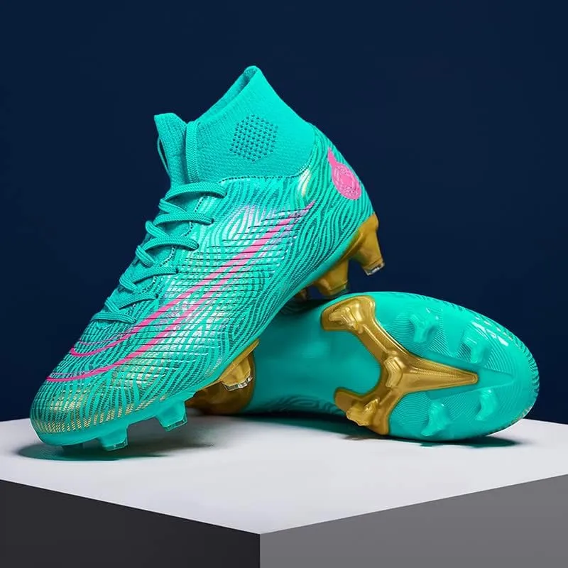 DHOVOR Womens Mens Soccer Cleats Youth High-Top Football Cleats Anti-Slip Athletics Football Trainers Outdoor Soccer Shoes