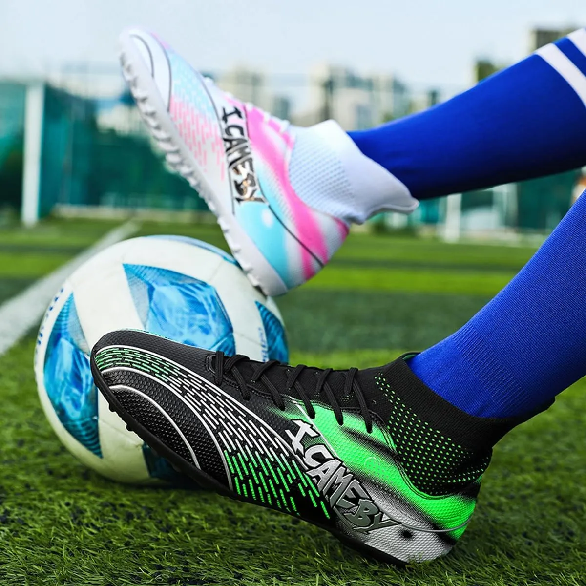 DHOVOR Womens Soccer Cleats Youth High-Top Football Cleats Anti-Slip Athletics Football Trainers Girls Indoor Soccer Shoes