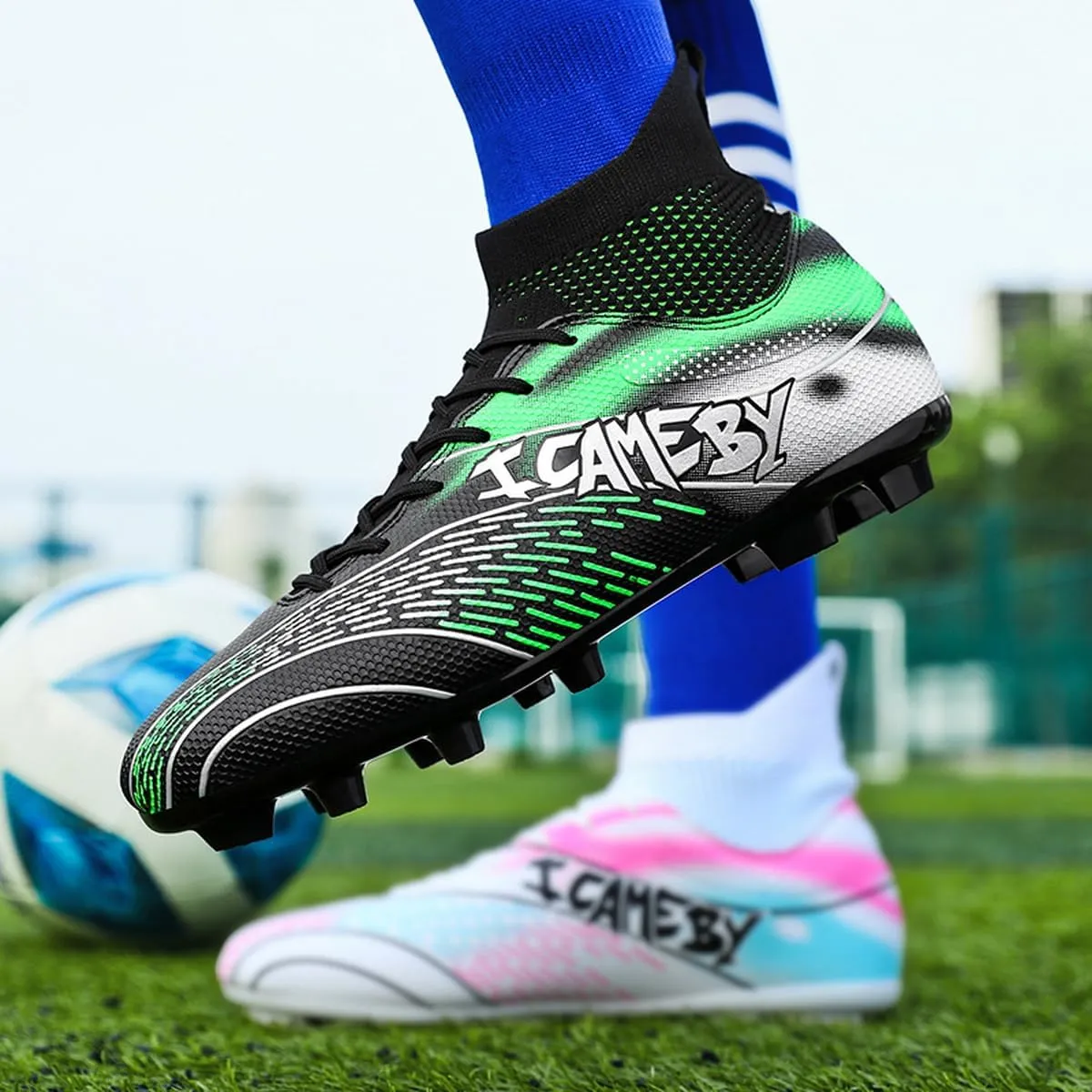 DHOVOR Womens Soccer Cleats Youth High-Top Football Cleats Anti-Slip Athletics Football Trainers Girls Indoor Soccer Shoes