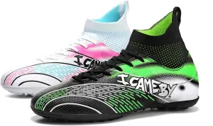 DHOVOR Womens Soccer Cleats Youth High-Top Football Cleats Anti-Slip Athletics Football Trainers Girls Indoor Soccer Shoes