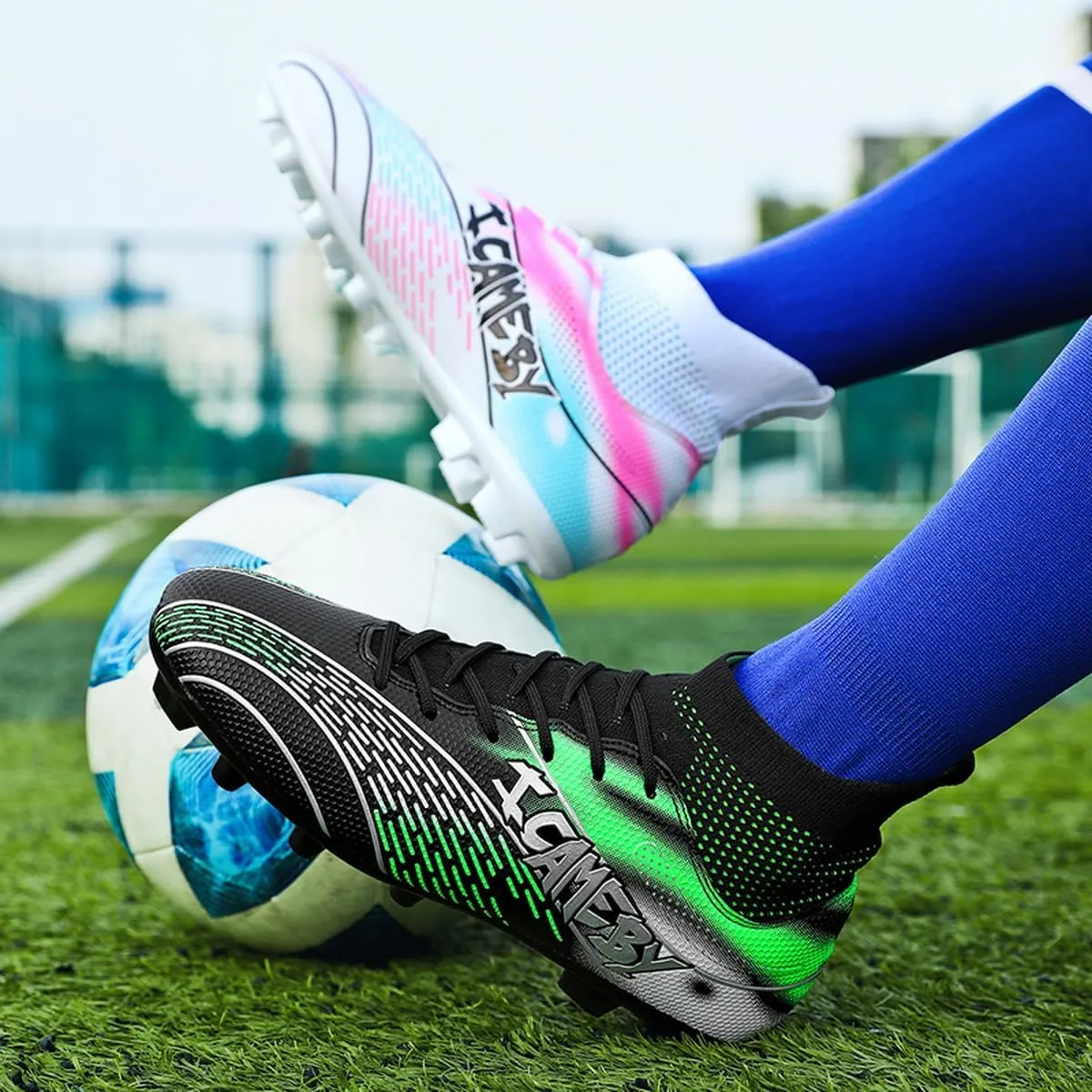 DHOVOR Womens Soccer Cleats Youth High-Top Football Cleats Anti-Slip Athletics Football Trainers Girls Indoor Soccer Shoes