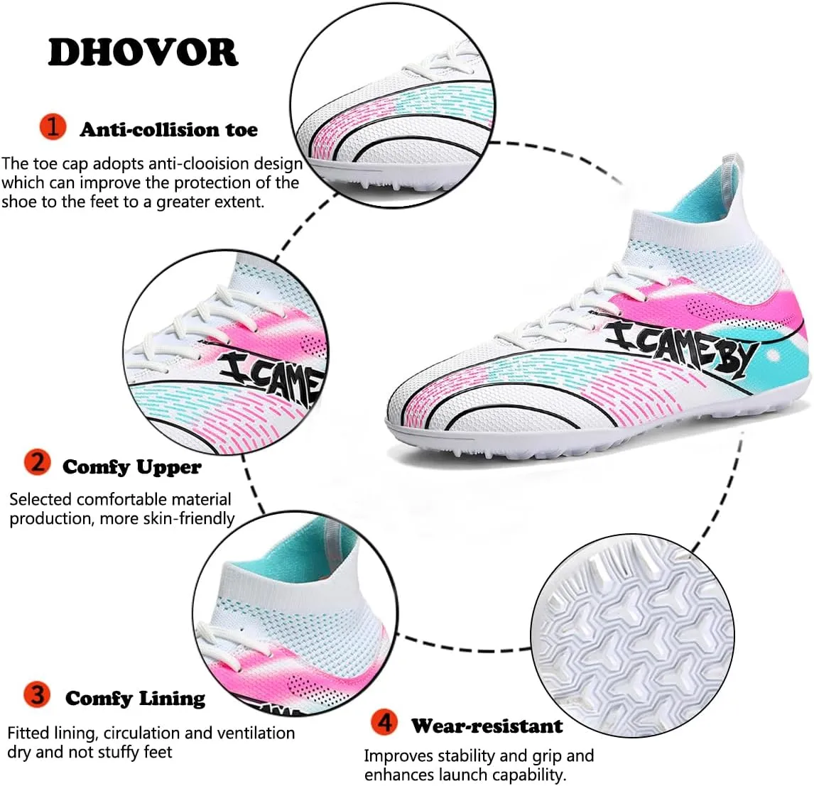 DHOVOR Womens Soccer Cleats Youth High-Top Football Cleats Anti-Slip Athletics Football Trainers Girls Indoor Soccer Shoes