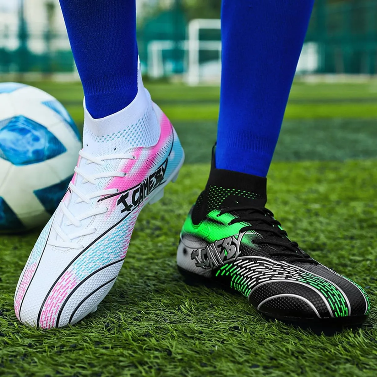 DHOVOR Womens Soccer Cleats Youth High-Top Football Cleats Anti-Slip Athletics Football Trainers Girls Indoor Soccer Shoes