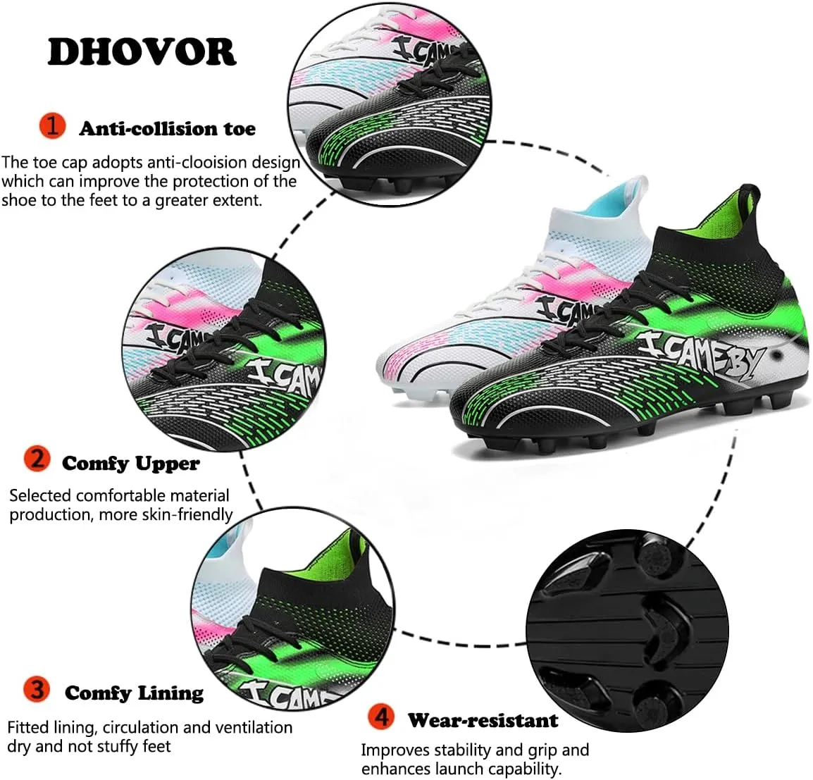 DHOVOR Womens Soccer Cleats Youth High-Top Football Cleats Anti-Slip Athletics Football Trainers Girls Indoor Soccer Shoes