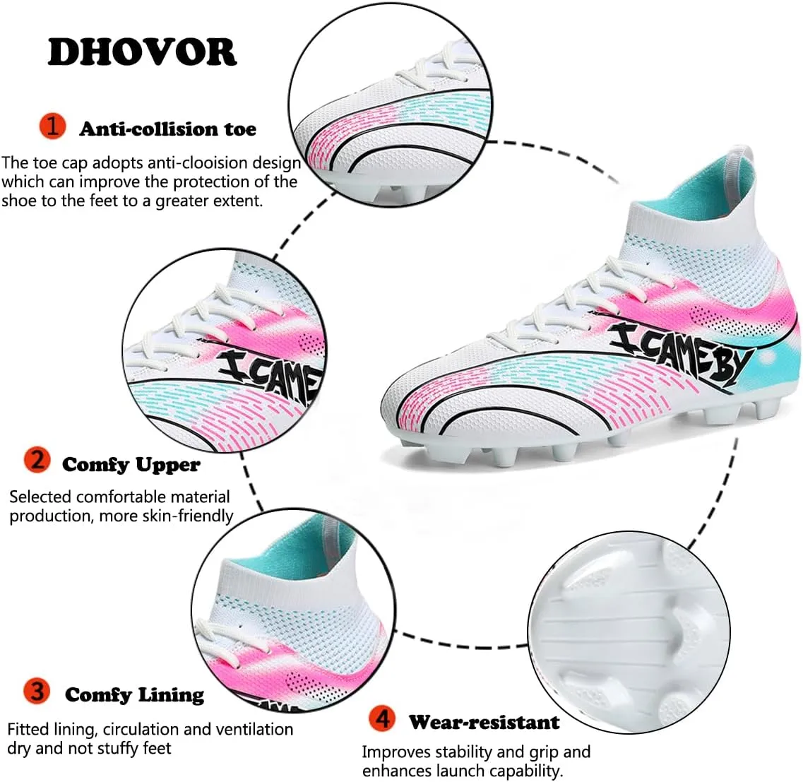 DHOVOR Womens Soccer Cleats Youth High-Top Football Cleats Anti-Slip Athletics Football Trainers Girls Indoor Soccer Shoes