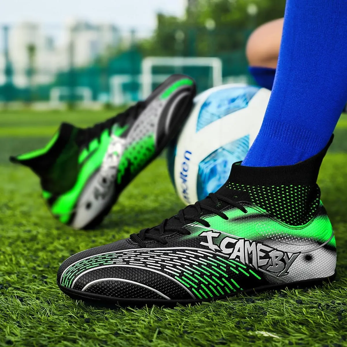 DHOVOR Womens Soccer Cleats Youth High-Top Football Cleats Anti-Slip Athletics Football Trainers Girls Indoor Soccer Shoes