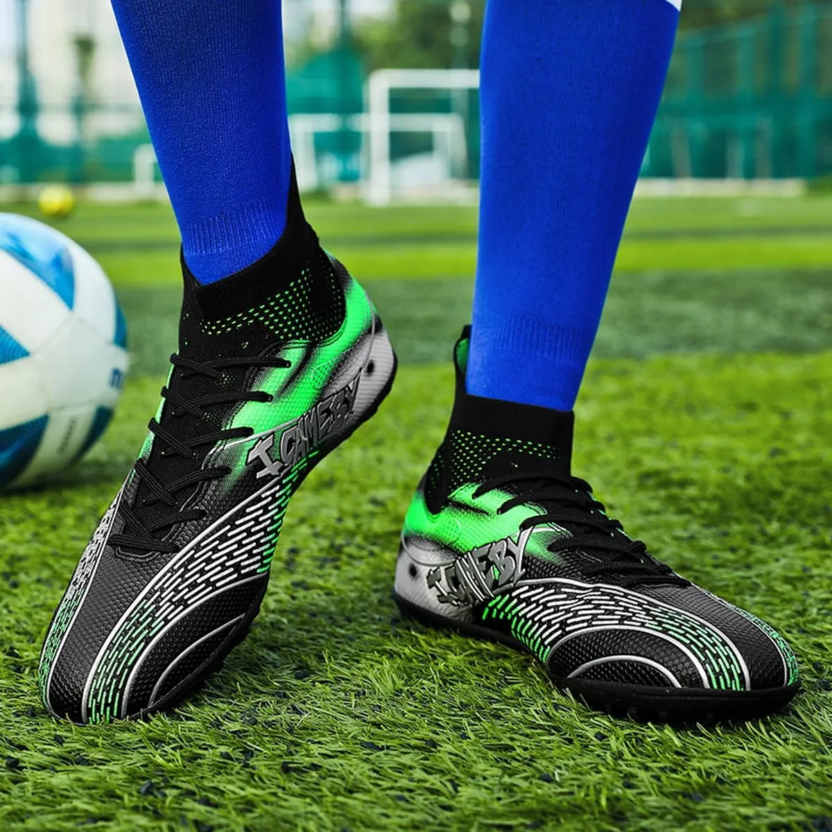 DHOVOR Womens Soccer Cleats Youth High-Top Football Cleats Anti-Slip Athletics Football Trainers Girls Indoor Soccer Shoes
