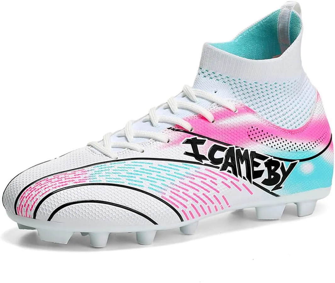 DHOVOR Womens Soccer Cleats Youth High-Top Football Cleats Anti-Slip Athletics Football Trainers Girls Indoor Soccer Shoes
