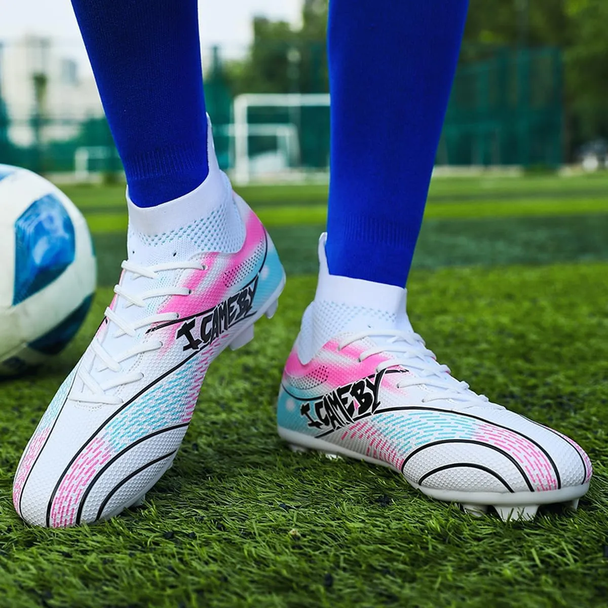 DHOVOR Womens Soccer Cleats Youth High-Top Football Cleats Anti-Slip Athletics Football Trainers Girls Indoor Soccer Shoes