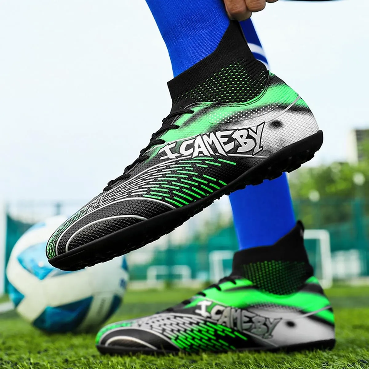 DHOVOR Womens Soccer Cleats Youth High-Top Football Cleats Anti-Slip Athletics Football Trainers Girls Indoor Soccer Shoes