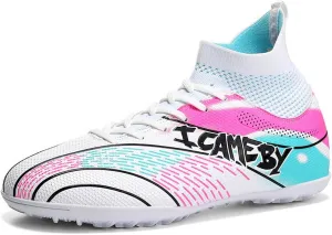 DHOVOR Womens Soccer Cleats Youth High-Top Football Cleats Anti-Slip Athletics Football Trainers Girls Indoor Soccer Shoes