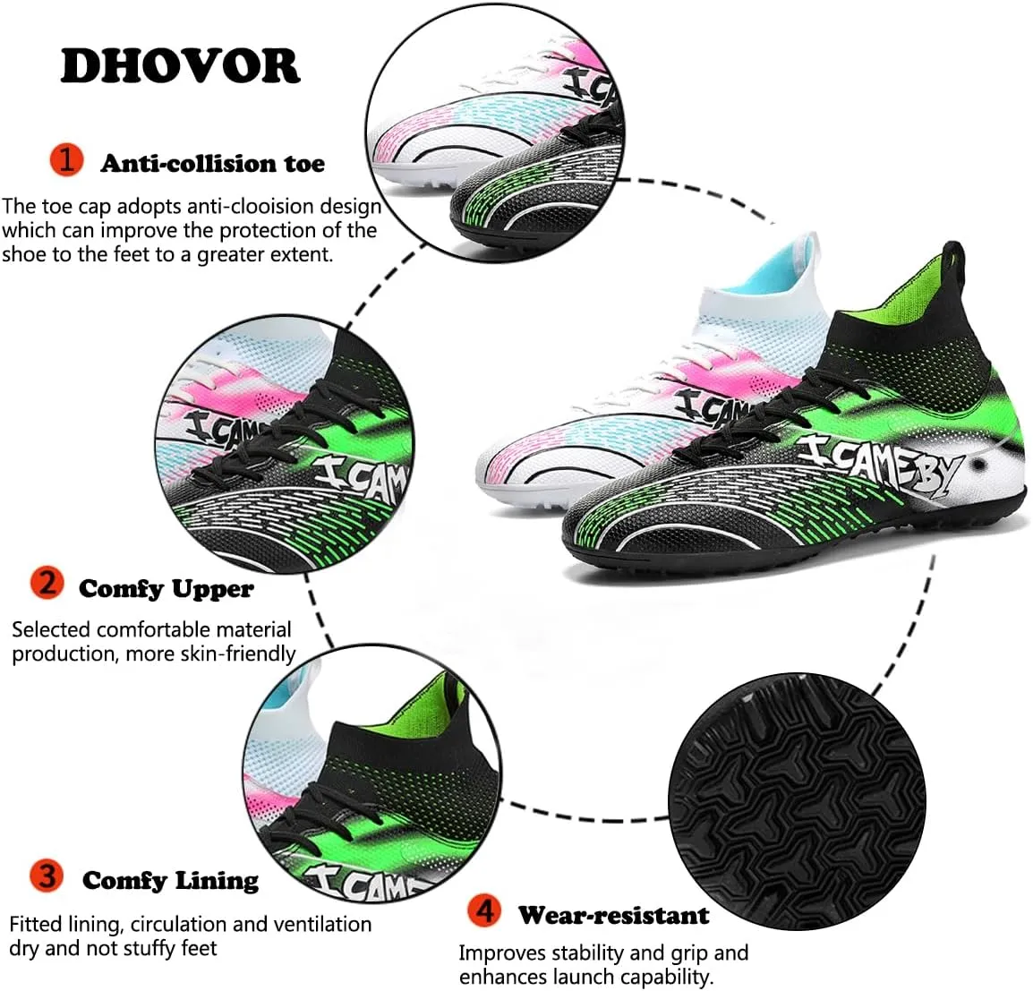 DHOVOR Womens Soccer Cleats Youth High-Top Football Cleats Anti-Slip Athletics Football Trainers Girls Indoor Soccer Shoes