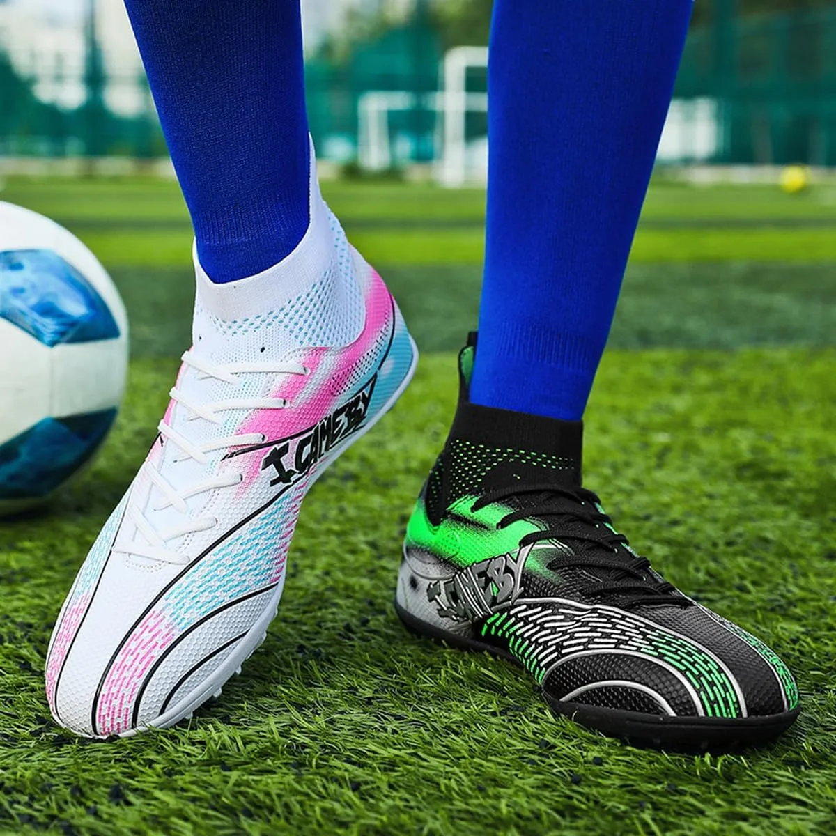 DHOVOR Womens Soccer Cleats Youth High-Top Football Cleats Anti-Slip Athletics Football Trainers Girls Indoor Soccer Shoes