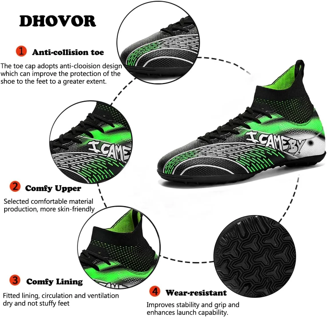DHOVOR Womens Soccer Cleats Youth High-Top Football Cleats Anti-Slip Athletics Football Trainers Girls Indoor Soccer Shoes