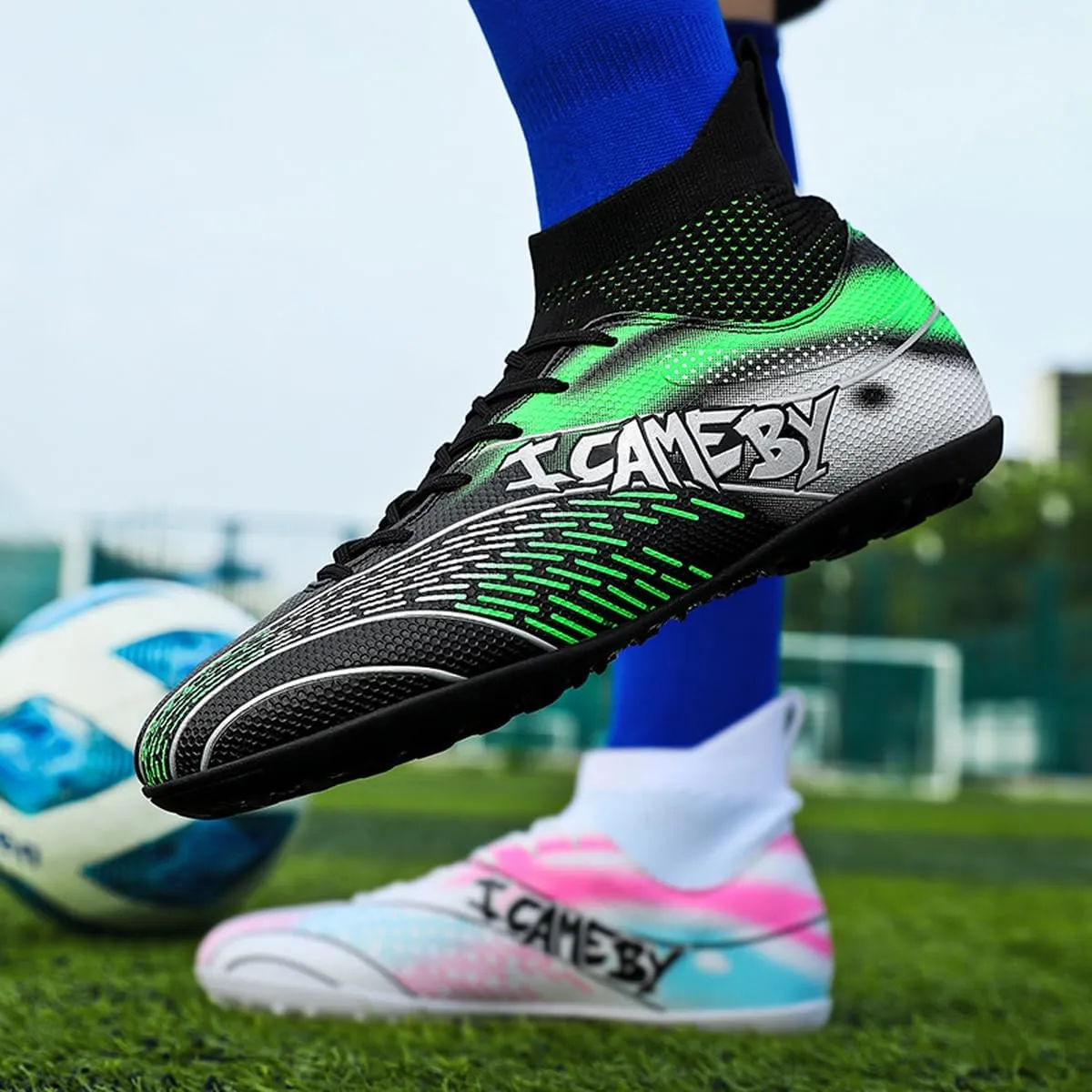 DHOVOR Womens Soccer Cleats Youth High-Top Football Cleats Anti-Slip Athletics Football Trainers Girls Indoor Soccer Shoes