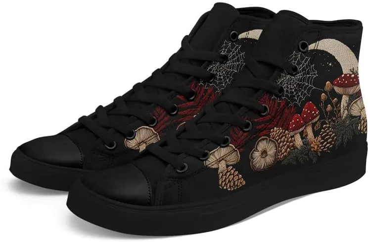 Fashion Women High-Top Canvas Shoes Men's Print Mushroom Floral Plant Lace-up Flat Stylish Gift Sneaker Couple Shoes