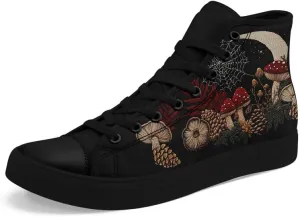 Fashion Women High-Top Canvas Shoes Men's Print Mushroom Floral Plant Lace-up Flat Stylish Gift Sneaker Couple Shoes