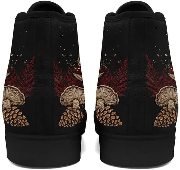 Fashion Women High-Top Canvas Shoes Men's Print Mushroom Floral Plant Lace-up Flat Stylish Gift Sneaker Couple Shoes
