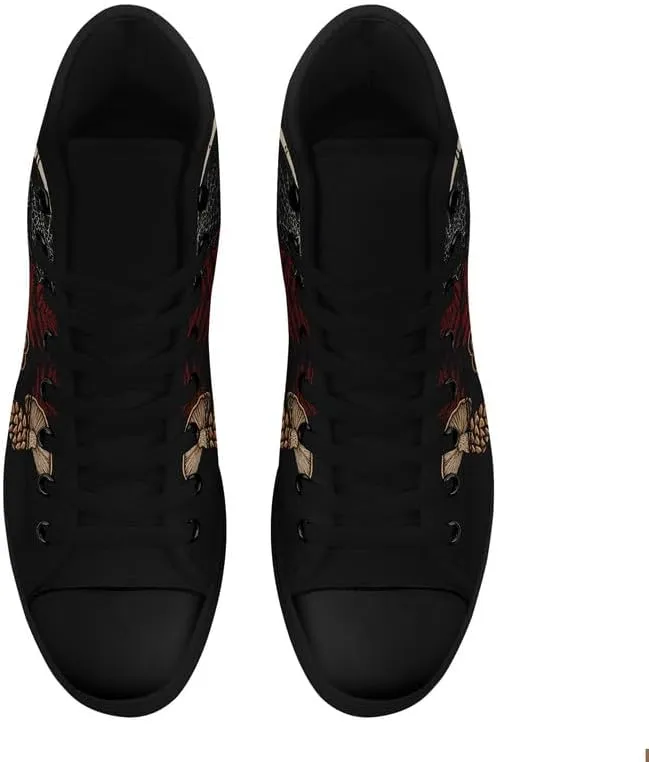 Fashion Women High-Top Canvas Shoes Men's Print Mushroom Floral Plant Lace-up Flat Stylish Gift Sneaker Couple Shoes