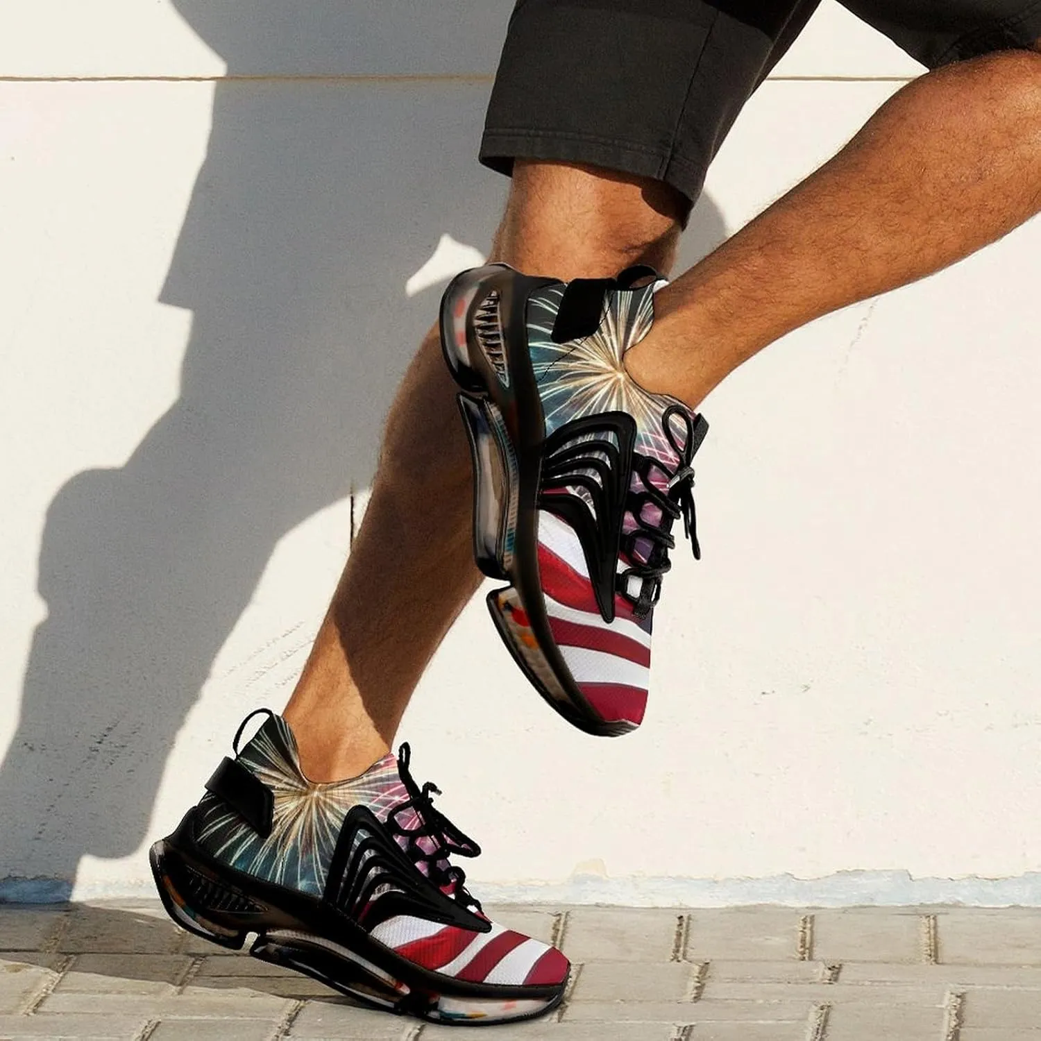 Fireworks American Flag Men's Running Shoes Lightweight Walking Shoe Breathable Sneaker